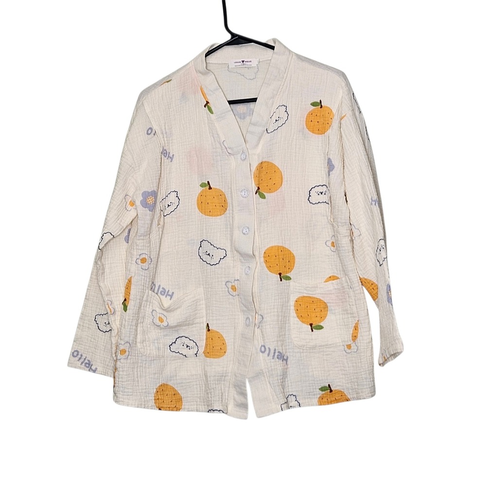 Leisure Wear XL Orange Cloud‎ Egg Print Gauze Pajama Top